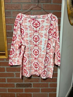 croft & barrow Pink and Coral Floral Medallion Long Sleeve Top